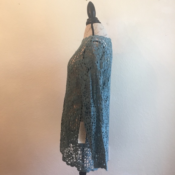 Silhouettes Handknit crochet 1X dress teal silk - Picture 2 of 7